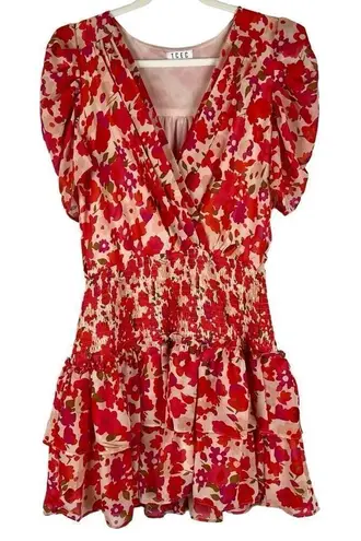 TCEC Puff Sleeve Ruffle Wrap V-neck Blouson Mini Dress Large