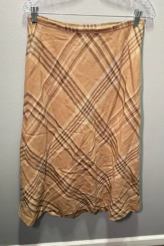 Charter Club Charter Club Vintage Women’s Tan Plaid Wool Midi Skirt Size 8