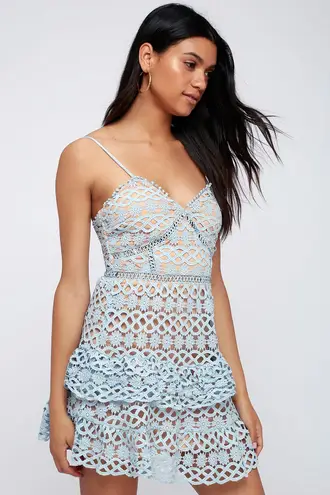 Lulus Blue Crocheted Lace Ruffle Dress