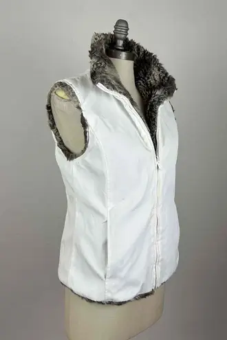 Kristen Blake White Faux Fur Zip Front Reversible Puffer Vest Size Small Brown