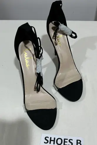Womans Lulus Black Size 11 Open Toe Tie Ankle Strap High Heel Dress Shoe NWOT