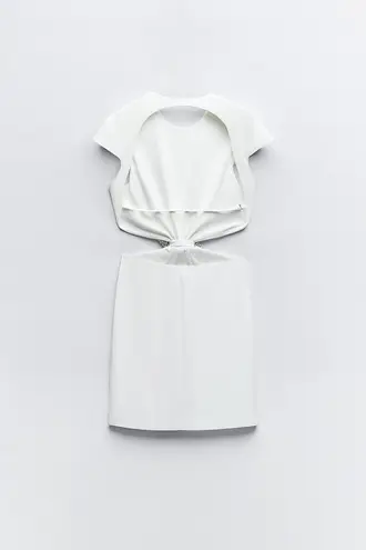 ZARA mini white dress cut out rhinestones bow wedding party coctail