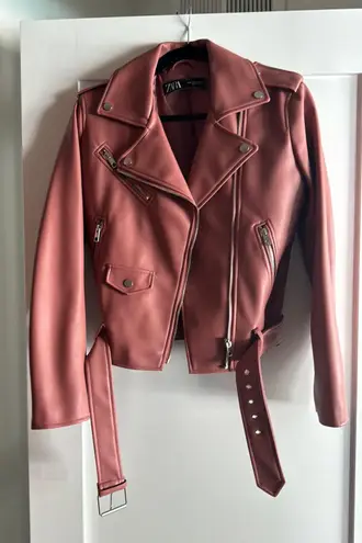 ZARA Soft Rose Vegan Leather Jacket 