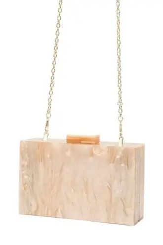 None Acrylic Clutch Bag with Removable Chain Shoulder Strap Peach and Gold - Image 1