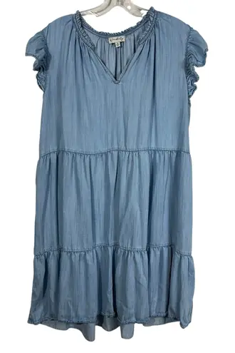 Wonderly Light Wash Lightweight Chambray Denim Tiered Ruffle Sleeve Dress XL