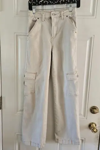 S.O.N.G. Cargo Street Jean Wide Leg High Rise Ivory Cargo Pants Juniors Sz 5/27