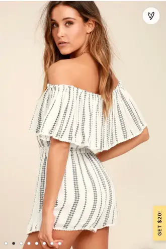 Lulus Lulu’s See Ya There White Print Off-the-Shoulder Romper