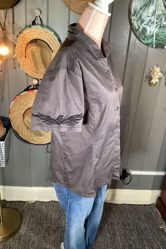 Chrome Eagle Women's Buttonup Gray & Black Large