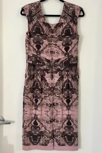 Peruvian Connection 100% Silk Elegant Marble Swirl Sheath Midi Dress Size 8