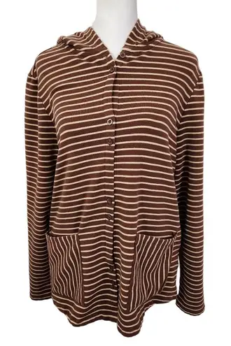 Isaac Mizrahi Brown Stripe Button-Up Hoodie Size Small Striped Preppy Hoodie