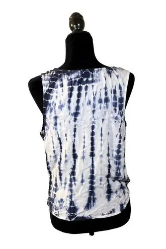 Style House Blue White Tie Dye Asymmetrical Front Tie Blouse Size Large