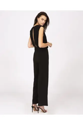 IRO women’s Crew wide leg V-neck black cropped jumpsuit size FR 36 US XS S