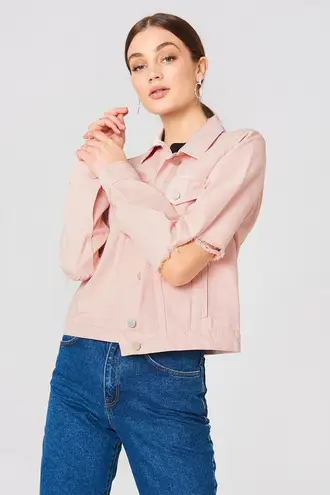 NA-KD Pink Cut Out Sleeve Denim Jacket