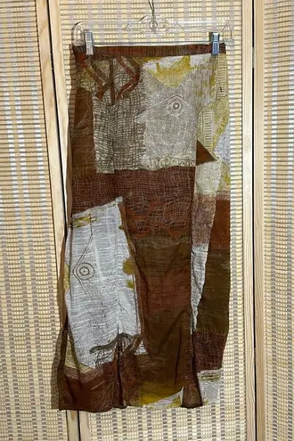 Terracotta Vintage 1990s Y2K Color Pattern Block Bohemian Maxi Skirt Small Brown