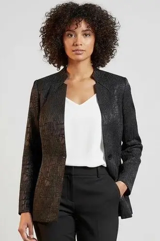 Misook Women Black Textured Blazer Jacket L Stretch Knit Open Front Lightweight