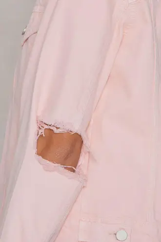 NA-KD Pink Cut Out Sleeve Denim Jacket