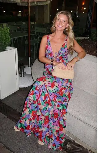 NICHOLAS Multicolored Floral Cotton Silk Blend Flowy Myla Maxi Dress Size US 0