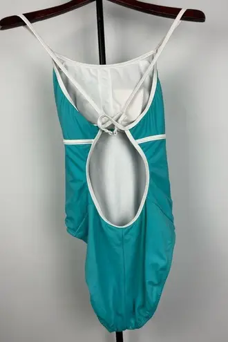 Nike  Aqua Blue One Piece Racerback Bathing Suit with White Trim