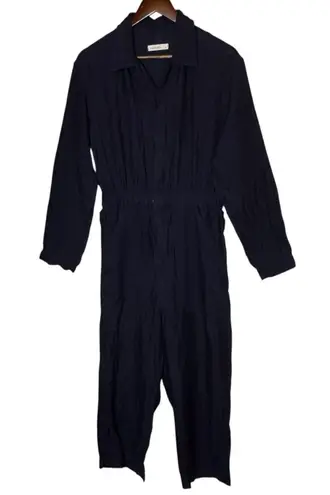 Moskiddos Linen Navy Jumpsuit Long Sleeve Coverall Lagenlook Minimalist Blue Size M
