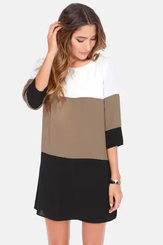 Lulus Lulu’s Citrus Grove Taupe Color Block Shift Dress