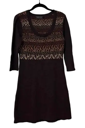 Peruvian Connection Burgundy Brown Baby Alpaca Wool Knit Mini Dress Size Small
