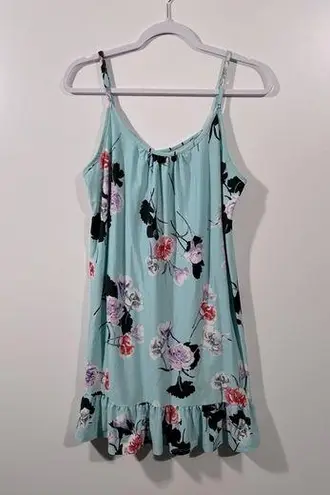 Light Blue mini Dress with Floral Accents and Cross Back Details Size Medium