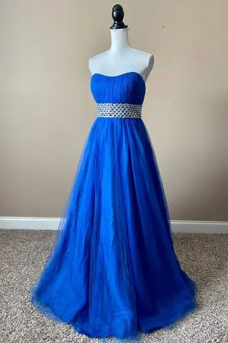 BLUSH BY ALEXIA | Blue Strapless Rhinestone Embellished Ball Down Sz 10