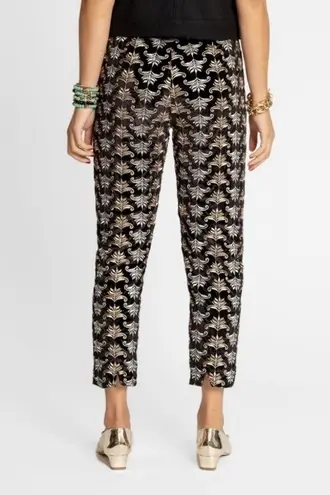 Frances Valentine Black Velvet Gold & Silver Filigree Embroidered Pants, Size 6