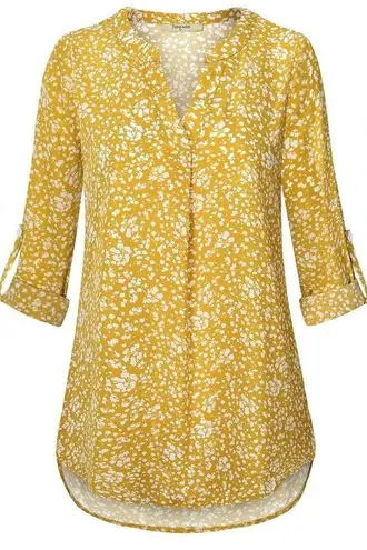 Timeson Women's Casual Chiffon V Neck 3/4 Sleeve Blouse Tops Sz XL White