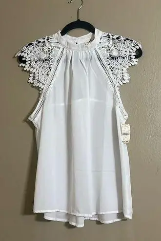 Love Letter Top Sz L Lace Feminine Layering Piece Semi Sheer Mock Neck Office