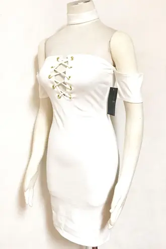 Choker Laced Strap Off Shoulder Bodycon Dress White