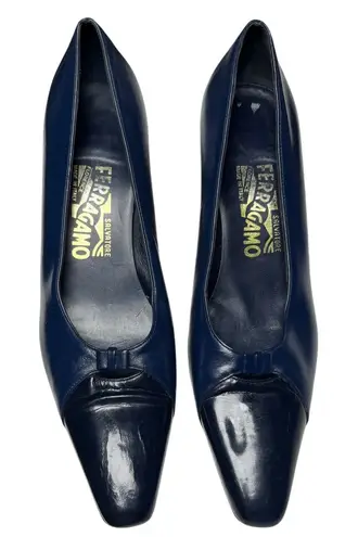 Salvatore Ferragamo Salvatore Ferragamo Square Toe Pumps Women's 7.5 AA Narrow Navy Leather Italy