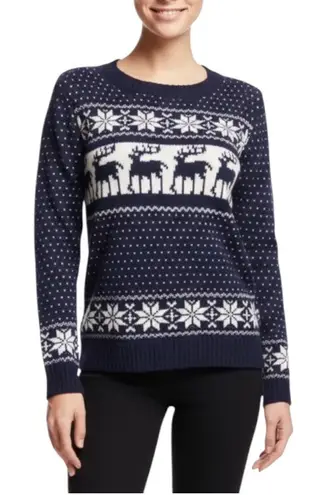 POL NWOT  Christmas Sweater Women’s Navy Blue and White Moose Crewneck thumbnail 1