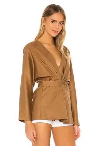 Revolve L’Academie The Jacqie Top Size Medium Tiramisu Brown Wrap Front