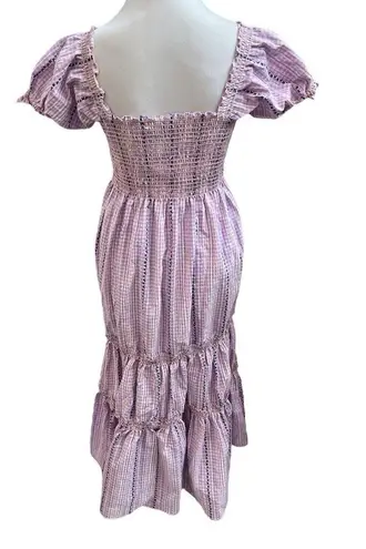 o.p.t Serenette Square Neck Smocked Gingham Midi Dress Purple Pink Size Large