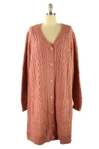 Denim & Co  D & Co Button Front Pink Duster Tunic Cardigan Sweater 1X