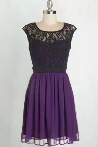 Mystic Purple & Black Lace Sleeveless Party A-Line ModCloth Dress by Whimsigoth