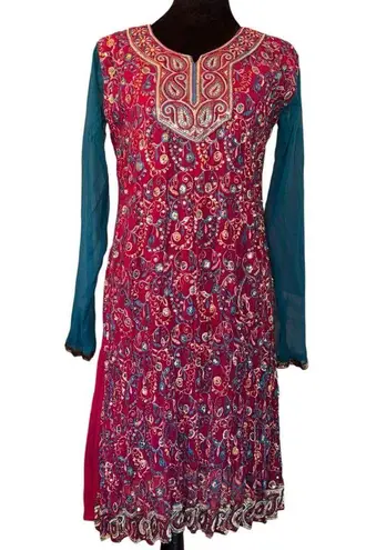 Masakali India Dress Sequin Embroidery Sheer Sleeve Multi Color Read For Size Red Size undefined