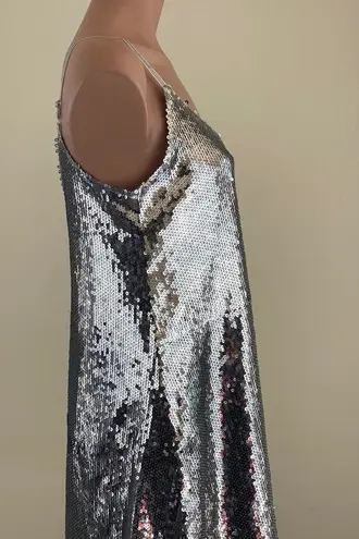 Silver Sequin Slip On Sweetheart Dress