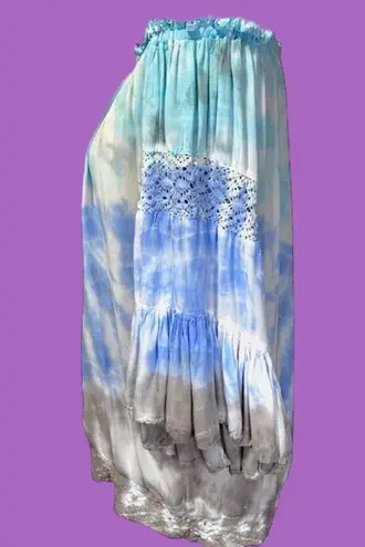 Surf Gypsy Blue and White Off-Shoulder Blouse Bell Sleeves