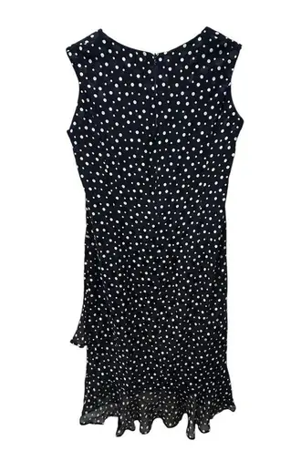 Escada Navy Blue Polka Dot Silk Midi Dress Ruffles V