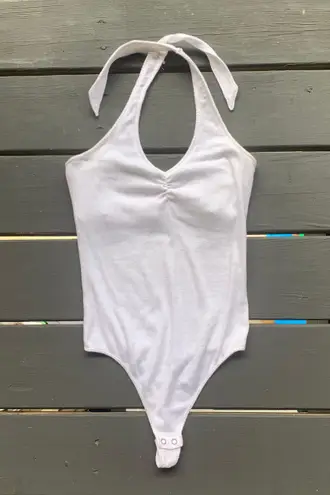 Hollister White Ribbed Halter Bodysuit