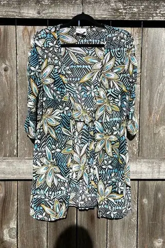 CHRISTINA Cardigan Floral Brown Blue Semi Sheer Medium Coverup Summer Spring