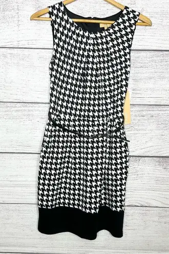 Takara NWT Black & White Houndstooth Belted Mini Dress Size 7