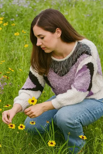 Vintage 80s Sweater Rocker Statement Multimedia Geometric Funky Unique Fluffy Purple Size L