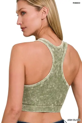 Zenana Washed Ribbed Seamless Racerback Tank w/ Bra Pad