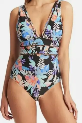 Sea Level Australia Botanica Spliced One Piece Floral Swimsuit Size US 4 NEW Black