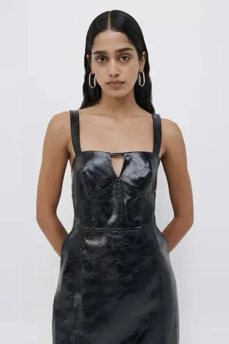 Jonathan Simkhai Standard Abra patent crinkle vegan leather bustier dress XS NWT Black