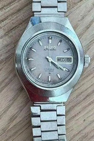 Seiko Ladies Automatic Watch Rare Vintage 17 Jewels Hi-Beat Stainless Band Pearl