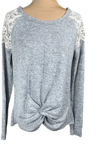 Rewind New Top Grey Cream Lace Shoulder Front Twist Size L Large